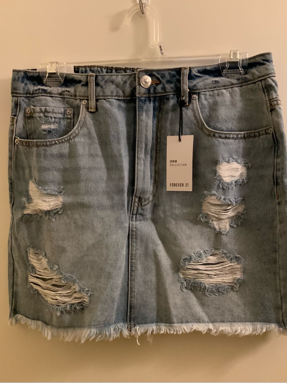 Forever 21 Light Blue Ripped Denim Mini Skirt